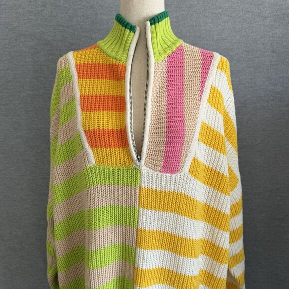 STAUD Cabana Knit Hampton Oversized Sweater M Stripe Multi Bright Bold Statement - Picture 5 of 12